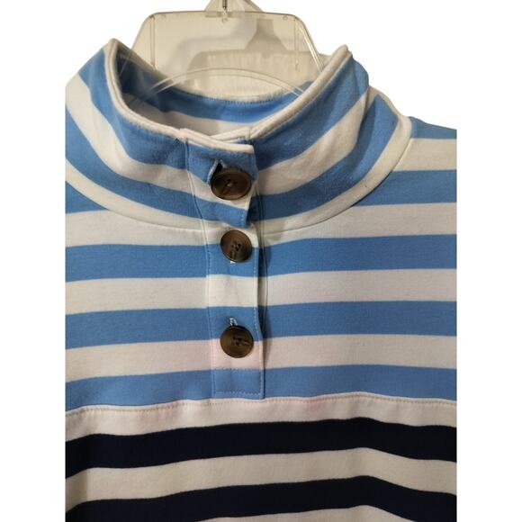 3464) J Crew Factory  Women's Blue Striped Button Front Pullover Top Small - Picture 3 of 6
